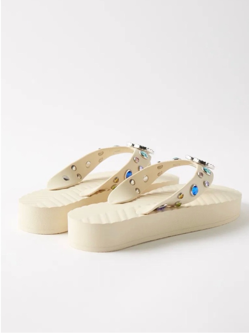 Gucci Pascar Cream Jeweled Thong Sandals with Multicolored Gems - Picture 3 of 11